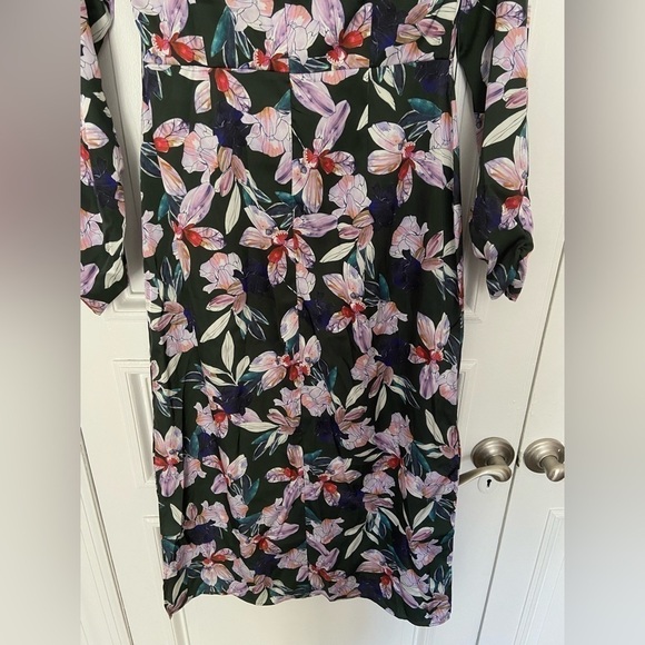 NWT Alexia Admor Satin Draped Mockneck Black Floral Formal Longsleeve Midi Dress - Picture 9 of 16